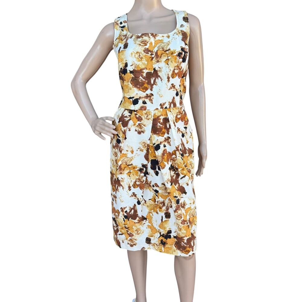 St. John 10 Silk Cotton Midi Dress Square Neck Pockets